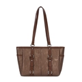 Vintage brown textured tote bag for women with ribbed metallic finish and dark straps - Coffee (Vertical Stripe 7713)