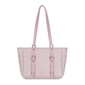 Retro large capacity light pink tote bag with silver ring hardware and shoulder straps - Pink (Vertical Stripe 7713)