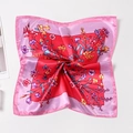 50cm square silk scarf featuring a vibrant pink border and floral pattern in red center - Pink Edge Red Base Floral (Style 17) / 50x50cm / Pink Edge Red Base Floral