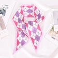 Sciarpa stretta in seta rosa con motivo a rombi per donna, nastro per borsa o capelli - 9.5*100cm / Losanghe Rosa e Viola