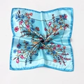 Sky blue 50cm square silk scarf with elegant floral prints and a smooth satin finish - Sky Blue Floral Print (Style 19) / 50x50cm / Sky Blue Multicolor Floral