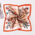 Floral silk square scarf with bright orange border and elegant botanical prints - Orange Edge Fresh Floral (Style 20) / 50x50cm / Orange Edge Fresh Floral