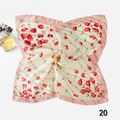 50cm floral square silk scarf in beige and pink with elegant spiral folding display - Pastoral Floral (Style 23) / 50x50cm / Cream Pink Edge Floral