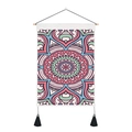 Detail of bohemian mandala tapestry with wooden pole and black tassel accents - 35x50cm / Light Green Pink Royal Blue Mandala Style (Style 14)