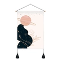 Artistic cosmic pregnancy wall tapestry with celestial planet motifs and black tassels - 35x50cm / Maternity Galaxy Pink (Style 1)