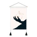 Artistic star sky tapestry with hand holding apple, wood pole and black tassels - 35x50cm / Hand Holding Apple Galaxy (Style 3)