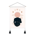 Starry galaxy tapestry with moon phases and pregnant woman silhouette and wooden rod - 35x50cm / Pregnant Silhouette Moon Phase (Style 8)