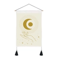 Arazzo bohémien con sole e luna dorati e eleganti nappe nere per decorazione pareti - 35x50cm / Mezzaluna Sole e Mano Stile