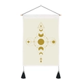 Arazzo boho minimalista con sole e luna dorati, asta in legno e nappe nere decorative - 35x50cm / Sole Fase Lunare Totem Stile