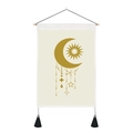 Arazzo bohémien con sole e luna, asta in legno e dettagli con nappe nere decorative - 35x50cm / Sole Luna Celeste e Ciondoli Stile