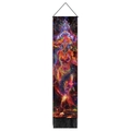 Detailed view of mythical wizard tapestry with vibrant nebula print and black fringe tassel - 32.5x130cm / Lava and Cosmic Lady(Style 4)