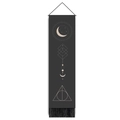 Detail of black tarot tapestry with moon, stars, and decorative tassels for wall art - 32.5x130cm / Celestial Geometric Symbol Style (Style 2)