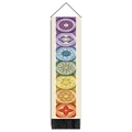Vertical seven chakras wall tapestry with wooden hanger and black tassels for yoga meditation - 32.5x130cm / White Background Seven Chakras Lotus (款式2)