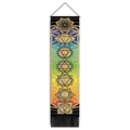 Detailed view of 7 Chakras wall hanging with rainbow gradient and black fringe tassels - 32.5x130cm / Rainbow Gradient Gold Mandala (款式3)