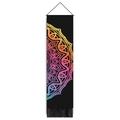 Macro detail of rainbow mandala tapestry with black wooden bar and tassel fringe - 32.5x130cm / Style 3-Gradient Half Mandala (Black Bottom)