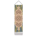 Detail of bohemian mandala wall tapestry featuring cotton fabric with white fringe and wood pole - 32.5x130cm / Blue Yellow Mandala Style (Style 1)