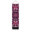 Macro detail of Bohemian Mandala wall hanging with vivid patterns and black tassel fringe - 32.5x130cm / Purple Magenta Mandala (Style 2)