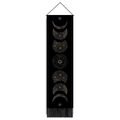 Bohemian floral moon phase tapestry with black fabric and elegant bottom tassels - 32.5x130cm / Black Moon Phase Flower