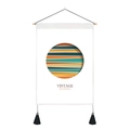 Detail of vintage wall tapestry with geometric prints, wood rod, and black tassels decor - Vintage Circular Art (Style 3) / 35x50cm