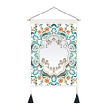Close-up of scroll-style wall tapestry with floral patterns and wooden hanging rod - Colorful Floral Vine (Style 8) / 35x50cm