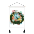 Vertical Japanese tapestry with compass mountain design, wooden bar and tassels - Compass And Mountain Splatter Style (Style 1) / 35x50cm