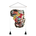 Japanese dragon wall tapestry with peony flowers, wooden pole and hanging black tassels - Chinese Colorful Dragon And Peony Style (Style 2) / 35x50cm