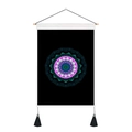 Nordic wall hanging with pink mandala on black canvas and wooden rod for home decor - 35x50cm / Mandala Pattern Style (Style 2)