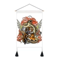 Detail showing an American tattoo style tapestry with tiger, snake, and black tassels - American Tattoo Tiger And Snake Style (Style 3) / 35x50cm