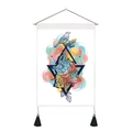 Macro detail of Japanese Hannya tapestry featuring bird and peony with black tassels - Retro Sketch Bird And Floral Splatter Style (Style 4) / 35x50cm