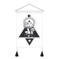 Detail of mystic mushroom tapestry with celestial motifs and elegant black tassels - Black And White Mushroom Astrology Geometric Style (Style 7) / 35x50cm