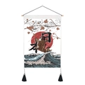 Detail of Japanese Ukiyoe tapestry featuring koi fish and tassels for studio decor - Ukiyoe Koi Fish Waves Red Sun Style (Style 8) / 35x50cm