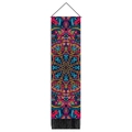 Vertical mandala canvas tapestry with colorful patterns, black hanging rod and bottom tassels - 32.5x130cm / Style 3