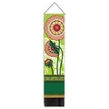 Groen mandala wandkleed met kleurrijke bloemmotieven en zwarte kwastjes aan de onderkant - 32.5x130cm / Fris Groen Bloemen (Stijl 3)