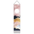 Verticaal abstract wandtapijt met roze bergen en houten ophangstang voor wanddecoratie - 32.5x130cm / Roze Sterrenhemel Berg (Stijl 1)