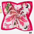 Silk square scarf featuring pink floral and butterfly patterns on smooth satin fabric - Butterfly Floral Pattern (Style 25) / 50x50cm / Peach Pink Butterfly Floral