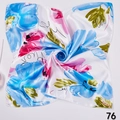 Silk square scarf with blue and pink floral patterns and elegant satin texture - Hand-painted Floral Pattern (Style 26) / 50x50cm / White Base Hand-painted Floral