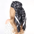 Polka dot satin square scarf for women in black and white worn as a headscarf - #4 Black