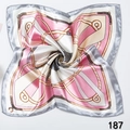 Elegant 50cm square silk scarf featuring pink and silver geometric chain patterns - Belt Buckle Geometric Pattern (Style 27) / 50x50cm / Pink White Silver Grey Edge