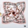 Pink satin square scarf with classic check pattern and gold chain buckle design - Classic Check Chain (Style 28) / 50x50cm / Pink British Check