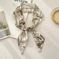 Detail of elegant silk twilly scarf with vintage map print and large M letter design - Letter M (Off-white Vintage Map Pattern)