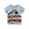 Sky blue short sleeve cotton T-shirt featuring a cartoon giraffe print for boys - 90cm / Aqua