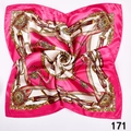 Magenta and beige square silk scarf featuring vintage gold chain and buckle patterns - European Belt Badge (Style 34) / 50x50cm / Magenta Edge Belt Buckle