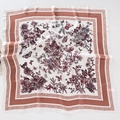 Elegant silk-like square scarf with floral and butterfly print on cream background - Pink