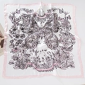 Floral butterfly print square silk scarf with elegant pink borders and white backdrop - Light Pink / 70*70cm