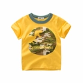 Yellow short sleeve boy's T-shirt with camo dinosaur print and green ribbed collar - 90 / Gold Yellow