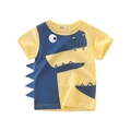 Kids yellow cotton t-shirt featuring a blue 3D dinosaur print on plain background - 90cm / Light Yellow