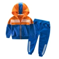 Kids orange and navy blue two-piece hooded tracksuit set with white side stripes - 110 / Royal Blue Orange