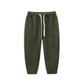 Dunkelgrüne Jungen-Jogginghose mit roter Dinosaurier-Stickerei und weißem Kordelzug - 120cm / Armeegrün