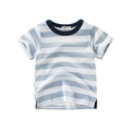 Classic blue and white striped cotton short sleeve T-shirt for toddlers with crew neck - 90cm / Light Blue & White Striped