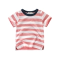 Classic red and white striped cotton T-shirt for boys with blue crew neck summer style - 90cm / Rust Red & White Striped
